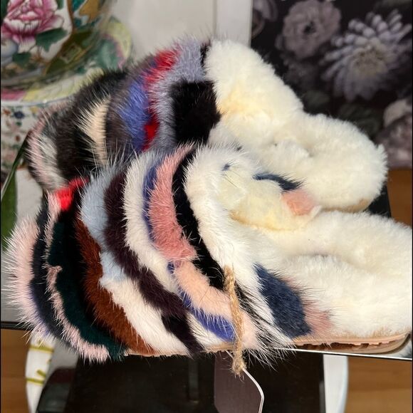 MINKY FUR STRIPY IN ROSE MULTI BY MOU - Picture 3 of 5